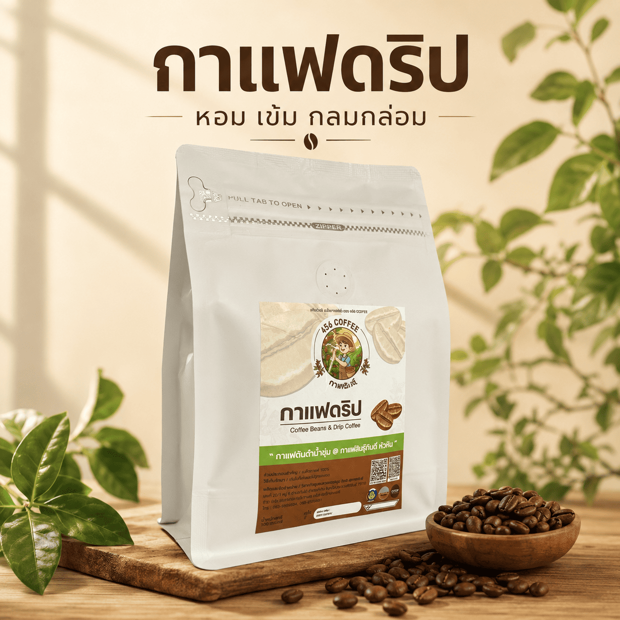 กาแฟดริป 456 กาฬสินธุ์ คั่วอ่อน สีขาวรสเข้มหอมมากบรรจุ10ซองขนาด10กรัมน้ำหนักรวม100กรัมใช้ชงดื่มได้10แก้วหรือทำเป็นเมนูกาแฟน้ำส้ม ช่อดอกมะพร้าว อเมริกาโน่ช่วยลดไขมันกาแฟปลูกแบบแินทรีย์